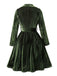 Robe de Noël verte en velours côtelé manches longues des années 1950