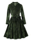 Robe de Noël verte en velours côtelé manches longues des années 1950
