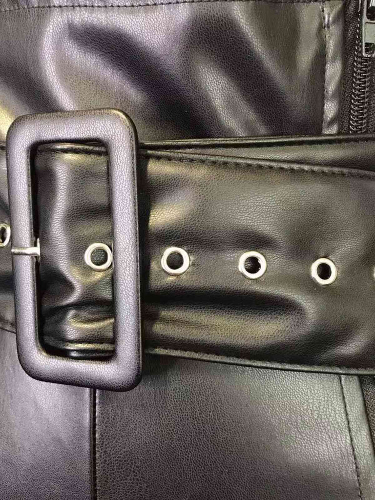 Pantalon large ceinturé en cuir PU massif des années 1980