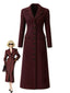 Manteau longue rouge vin à boutons col revers unis des années 1930