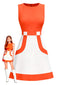 Robe sans manches colorblock orange et blanche des années 1960