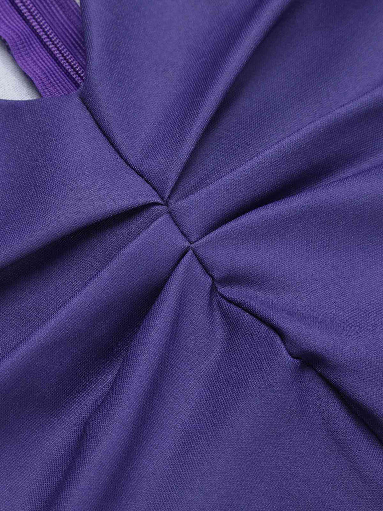 Robe trapèze à encolure en V violet foncé des années 1950
