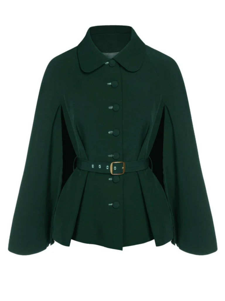 Manteau cape à revers couleur vert des années 1940
