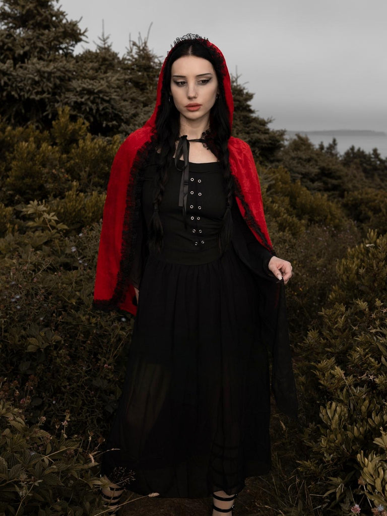 Robe à bretelles rouge manches transparentes Halloween des années 1950