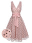 [Pré-vente] Robe en maille rose à pois cœur et col en V des années 1950