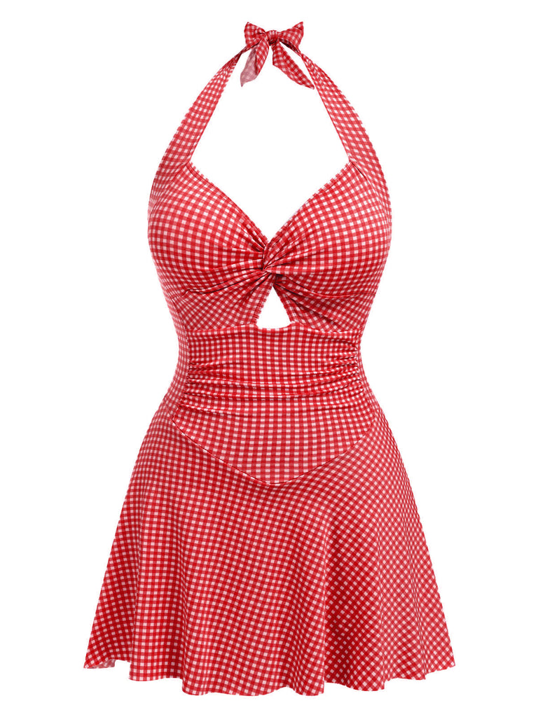 Maillot de bain une pièce rouge à carreaux des années 1930