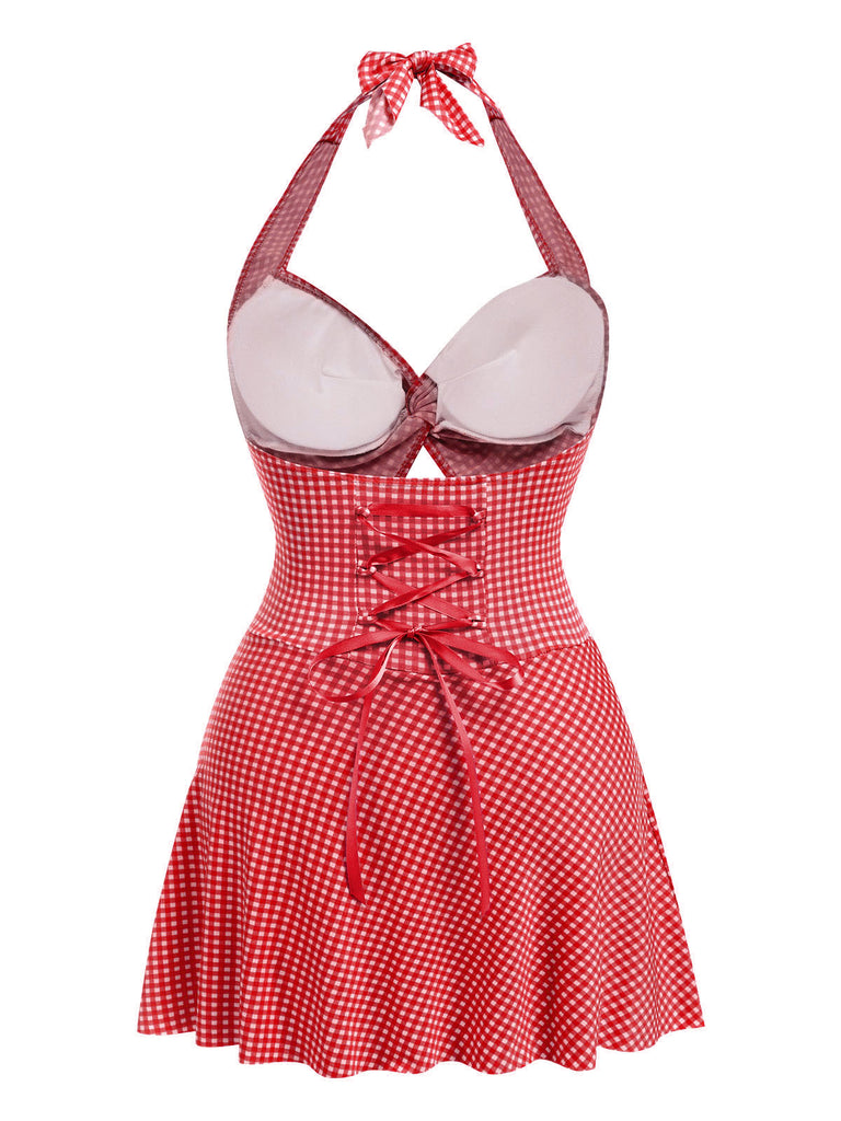 Maillot de bain une pièce rouge à carreaux des années 1930