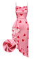 [Pré-vente] Robe à bretelles rose à col bénitier et cœur des années 1960