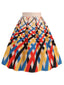 Jupe trapèze à carreaux diagonale multicolore des années 1950