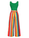 Combinaison en tricot à rayures verte des années 1950 avec ceinture