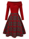 Robe de Noël verte à épaules dénudées en tartan des années 1950