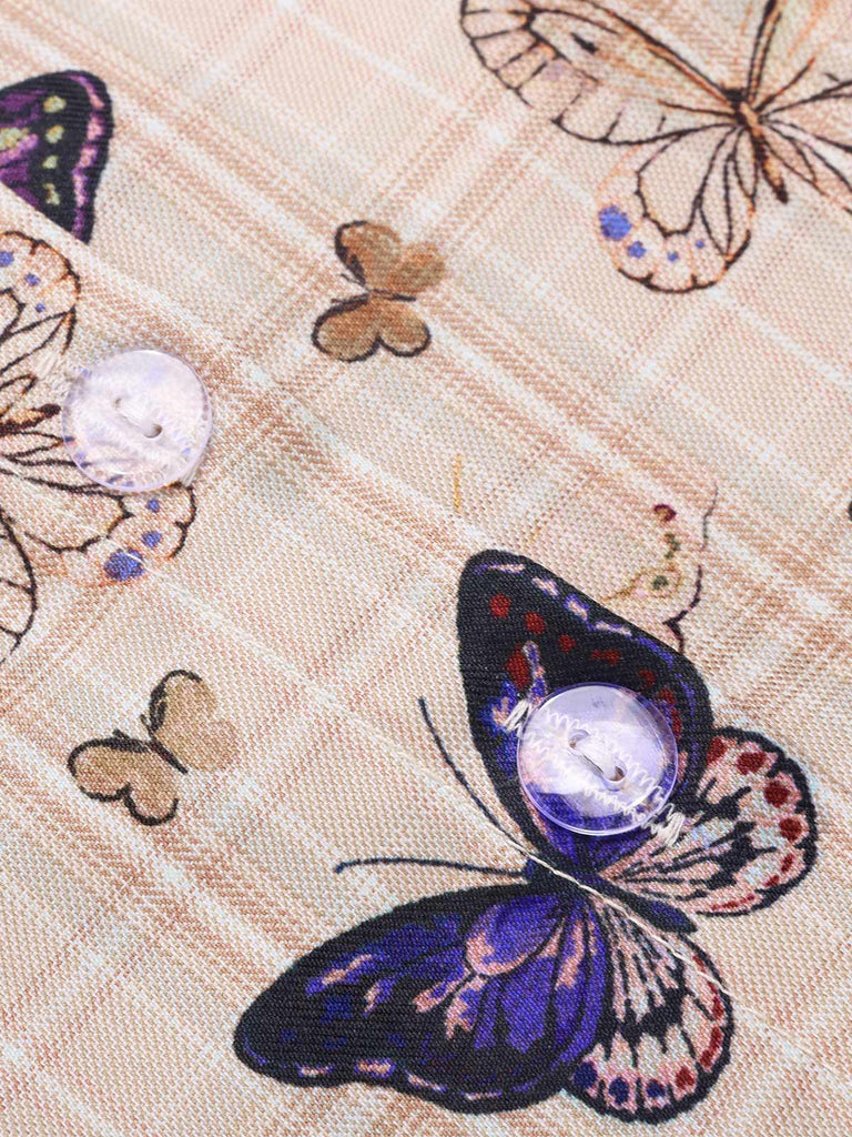 Combinaison papillons à carreaux col à nouer verts des années 1930