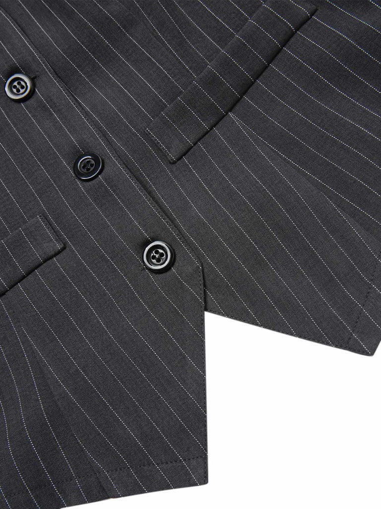 2PCS Gilet à rayures fines gris foncé et jupe plissée des années 60