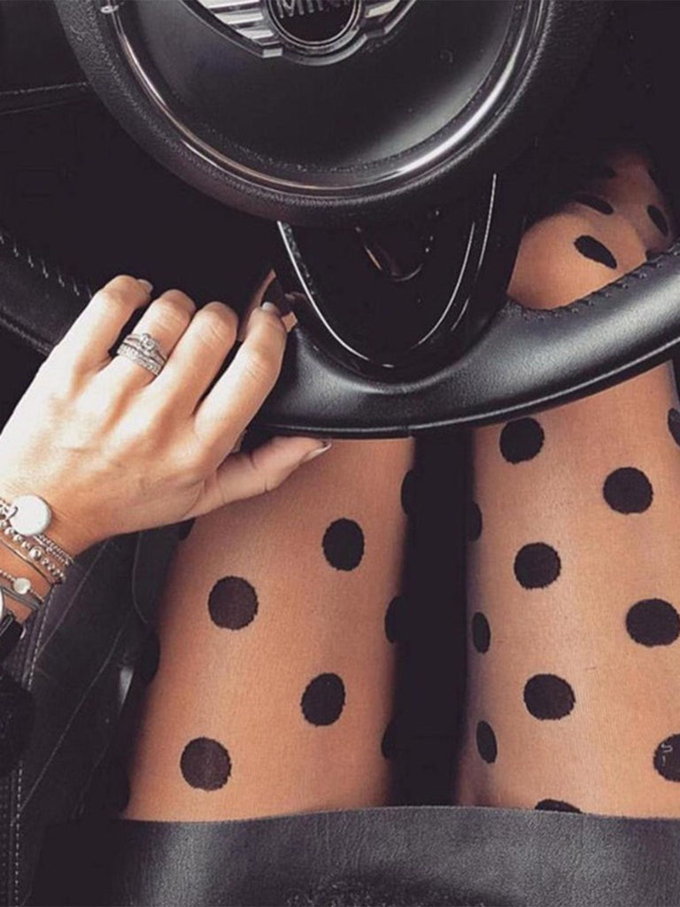 Bas noire vintage à pois des années 1950