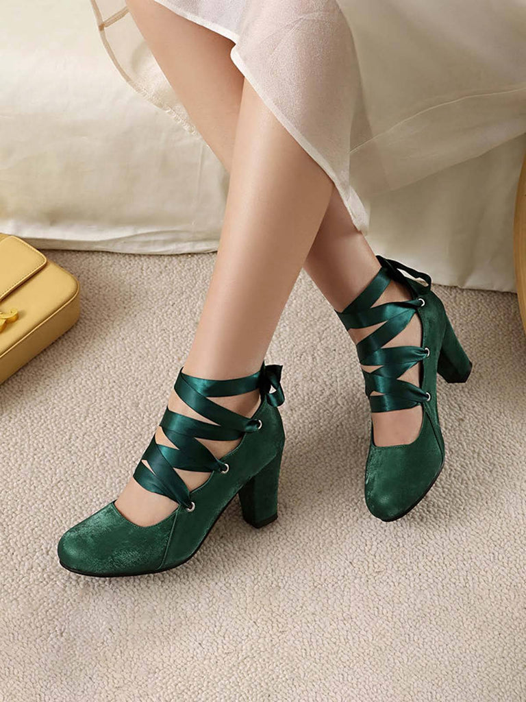 Escarpins vintage Mary Jane à talons épais et ruban