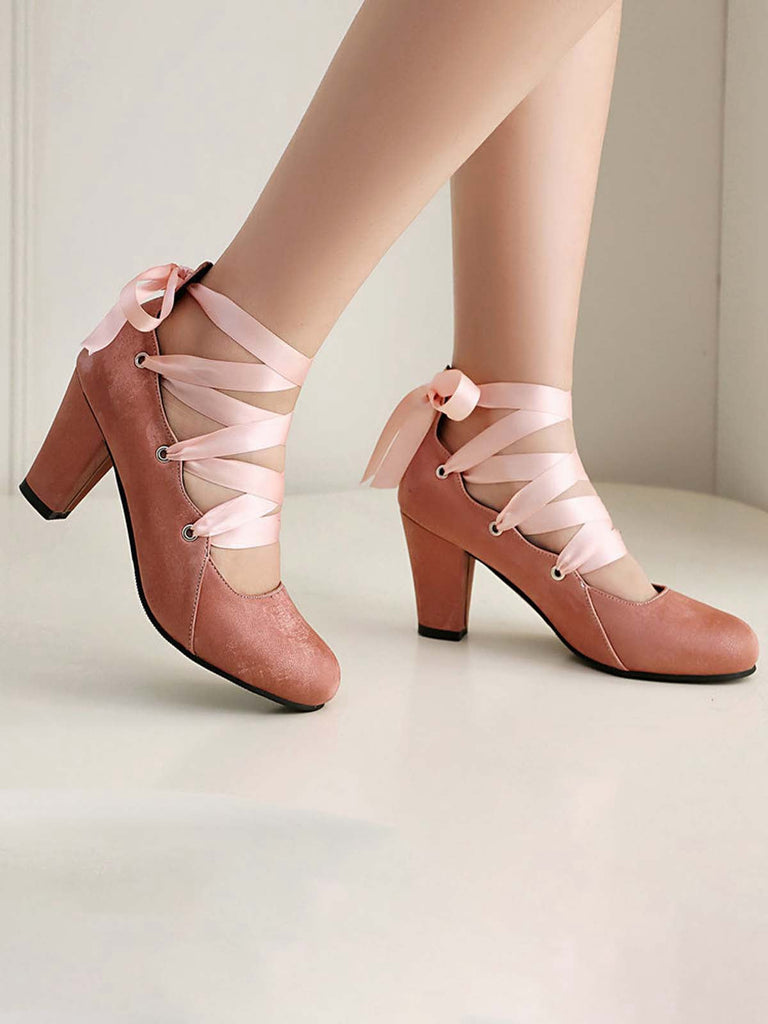 Escarpins vintage Mary Jane à talons épais et ruban