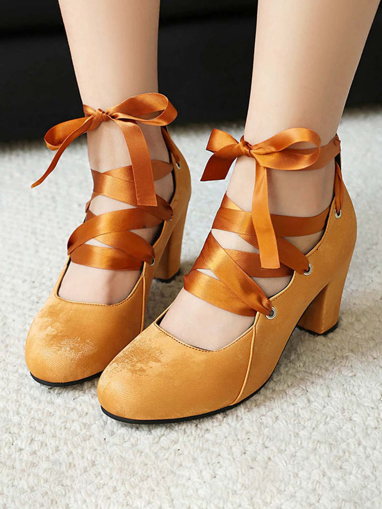 Escarpins vintage Mary Jane à talons épais et ruban