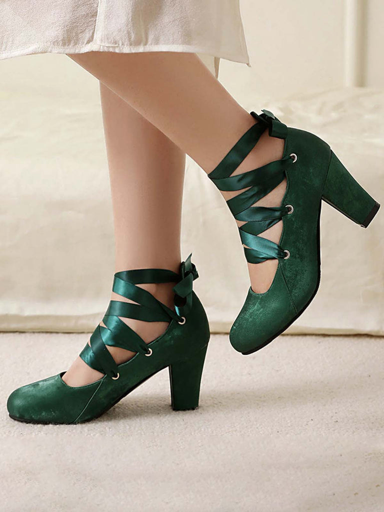 Escarpins vintage Mary Jane à talons épais et ruban