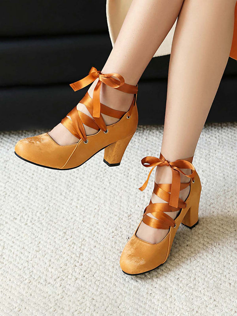 Escarpins vintage Mary Jane à talons épais et ruban