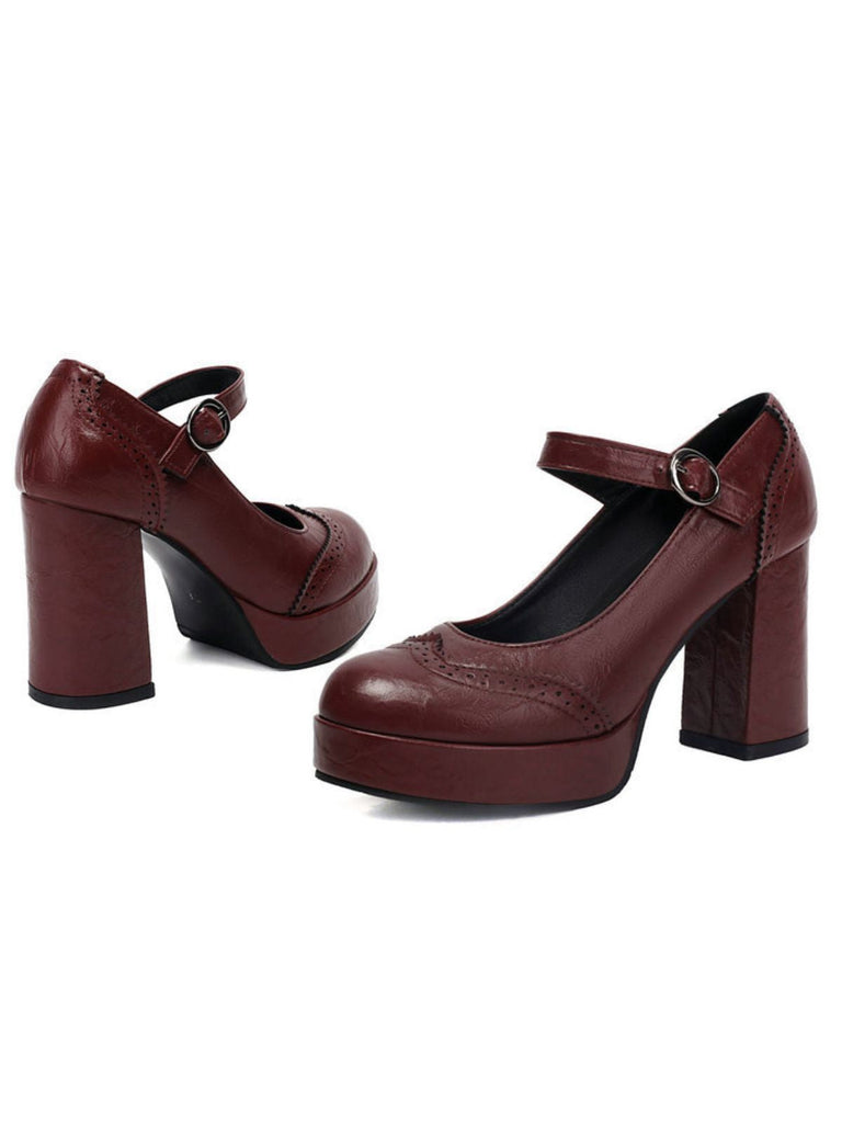 Escarpins vintage à talons épais et bout rond avec boucle