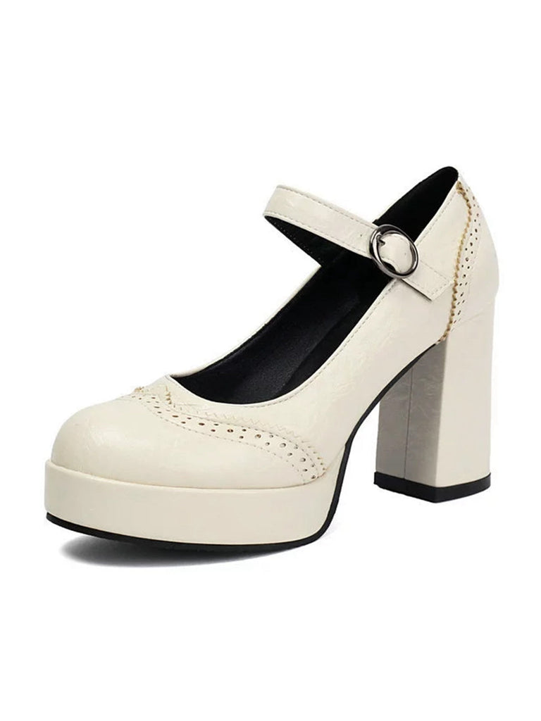 Escarpins vintage à talons épais et bout rond avec boucle