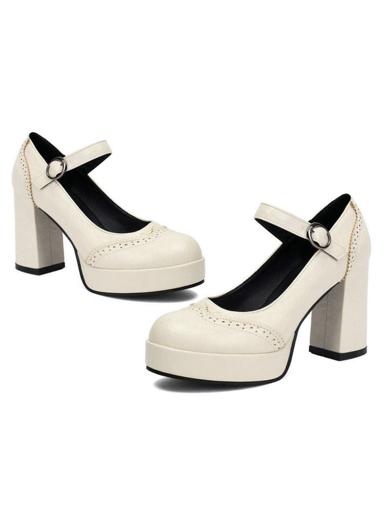 Escarpins vintage à talons épais et bout rond avec boucle