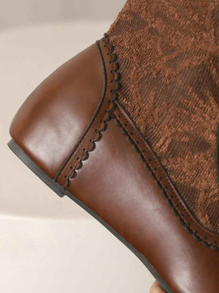 Bottes à lacets brodées vintage avec talon intérieur