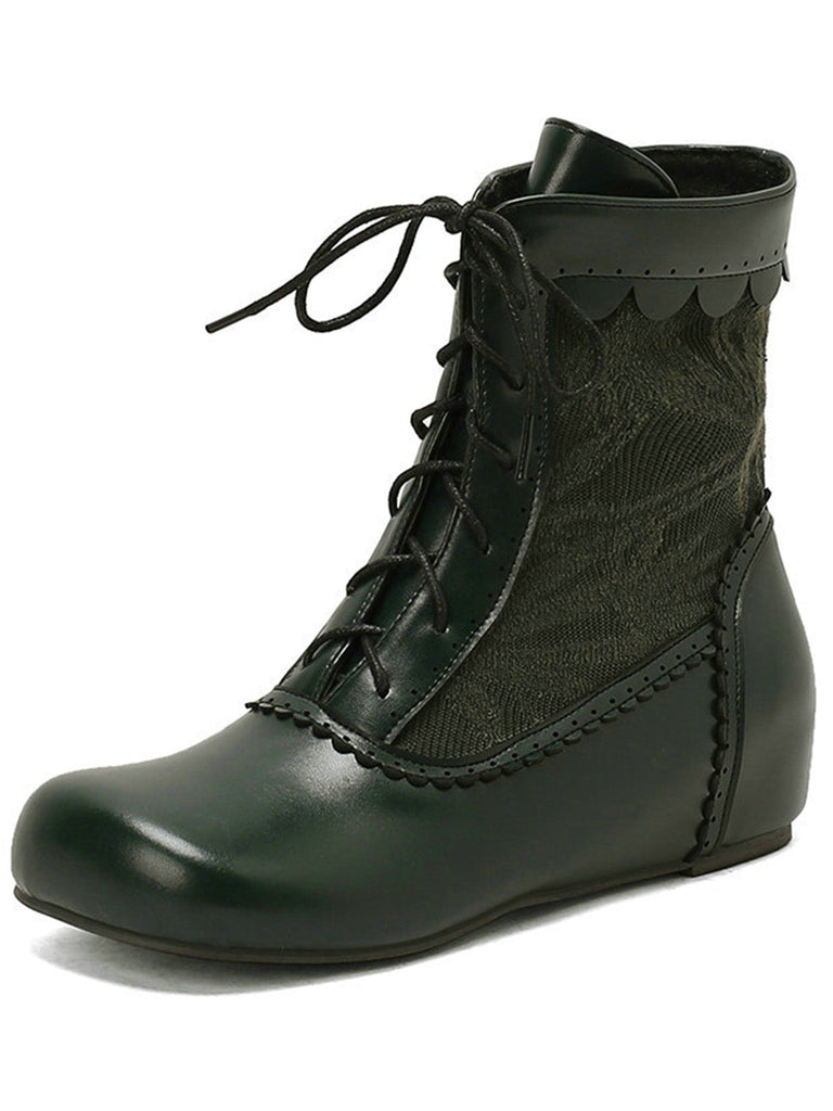 Bottes à lacets brodées vintage avec talon intérieur
