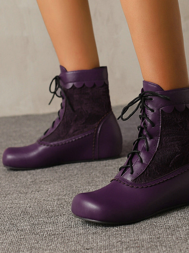 Bottes à lacets brodées vintage avec talon intérieur