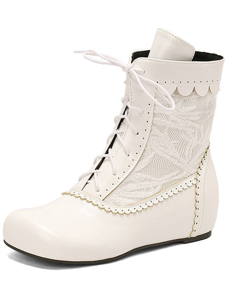 Bottes à lacets brodées vintage avec talon intérieur
