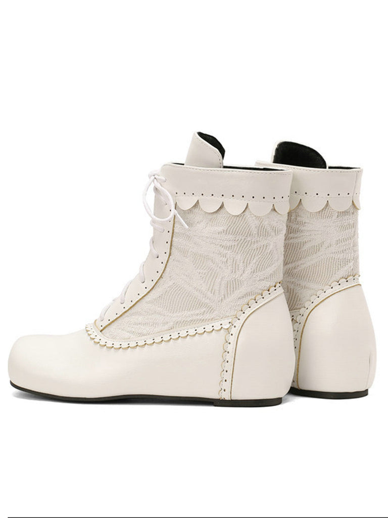 Bottes à lacets brodées vintage avec talon intérieur