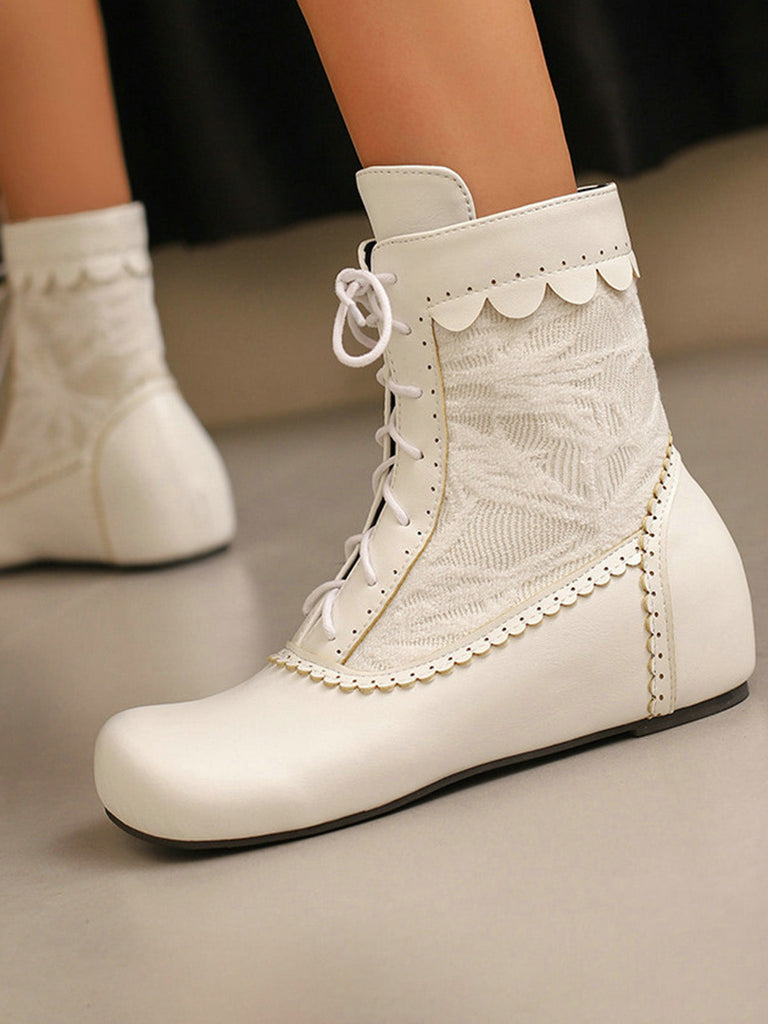 Bottes à lacets brodées vintage avec talon intérieur