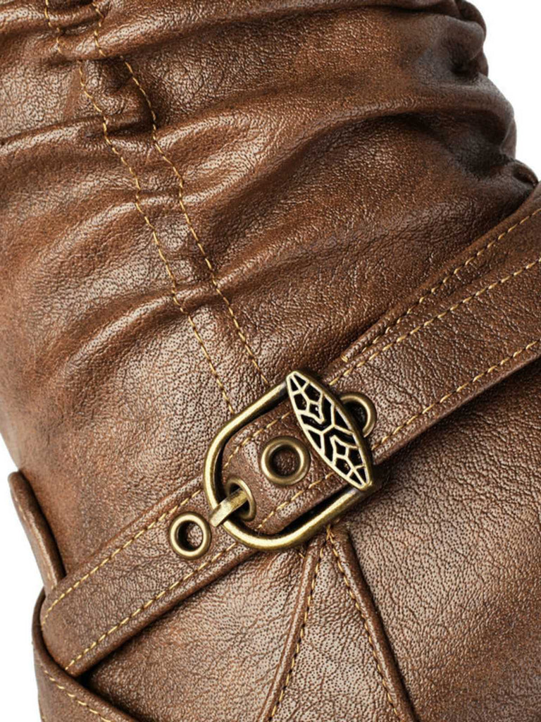 Bottes à talons épais froncés à boucle solide vintage
