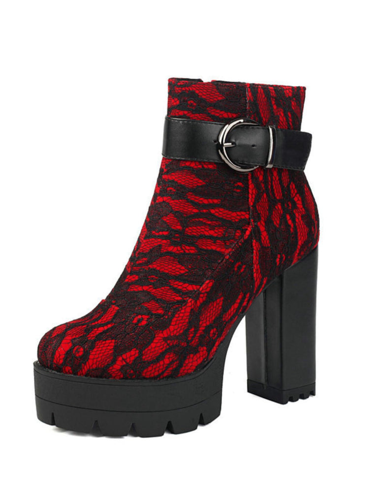 Bottines à plateforme et talons épais en dentelle vintage