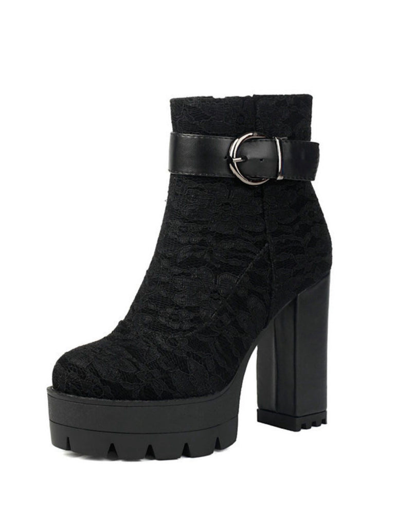 Bottines à plateforme et talons épais en dentelle vintage