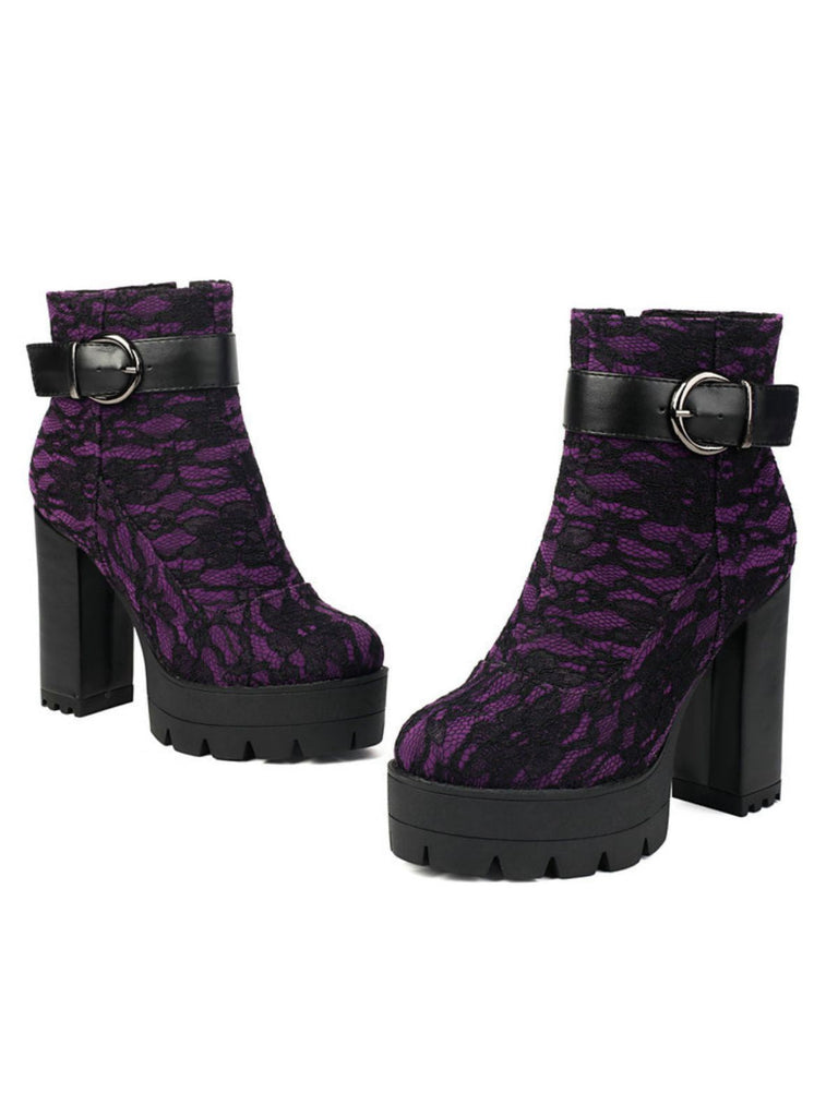 Bottines à plateforme et talons épais en dentelle vintage