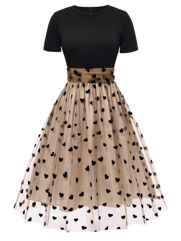 Robe Swing Vintage Année 50 Noire à Pois Cocktail Pin Up