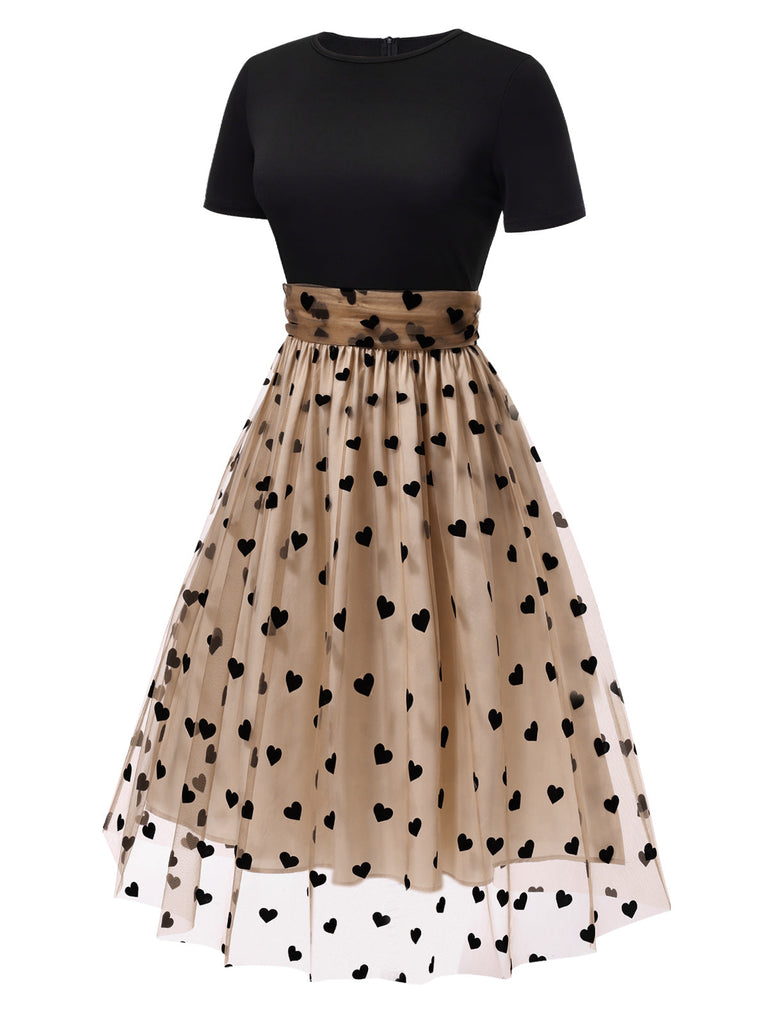 Robe Swing Vintage Année 50 Noire à Pois Cocktail Pin Up