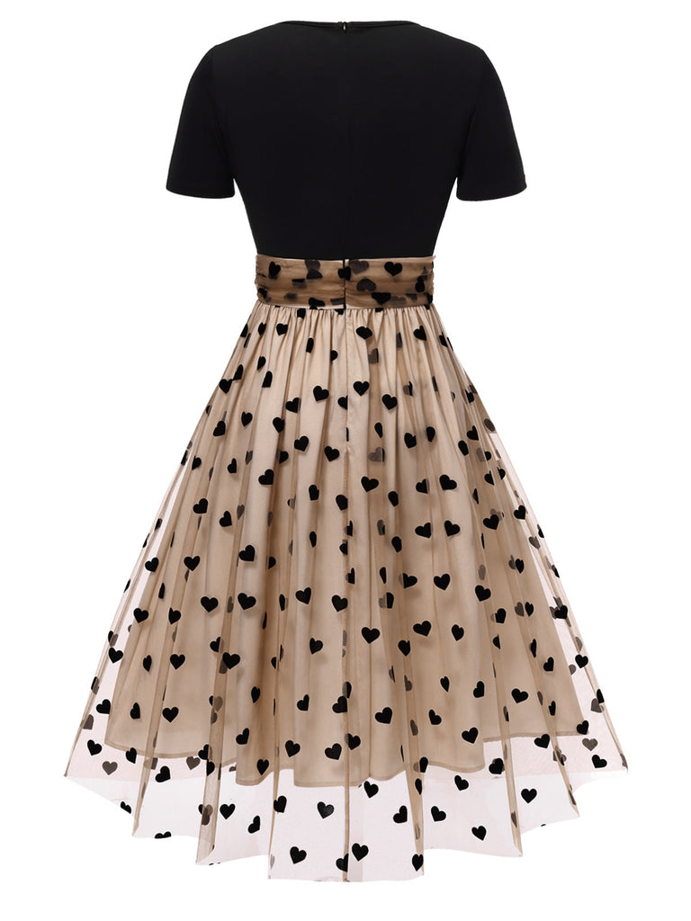 Robe Swing Vintage Année 50 Noire à Pois Cocktail Pin Up