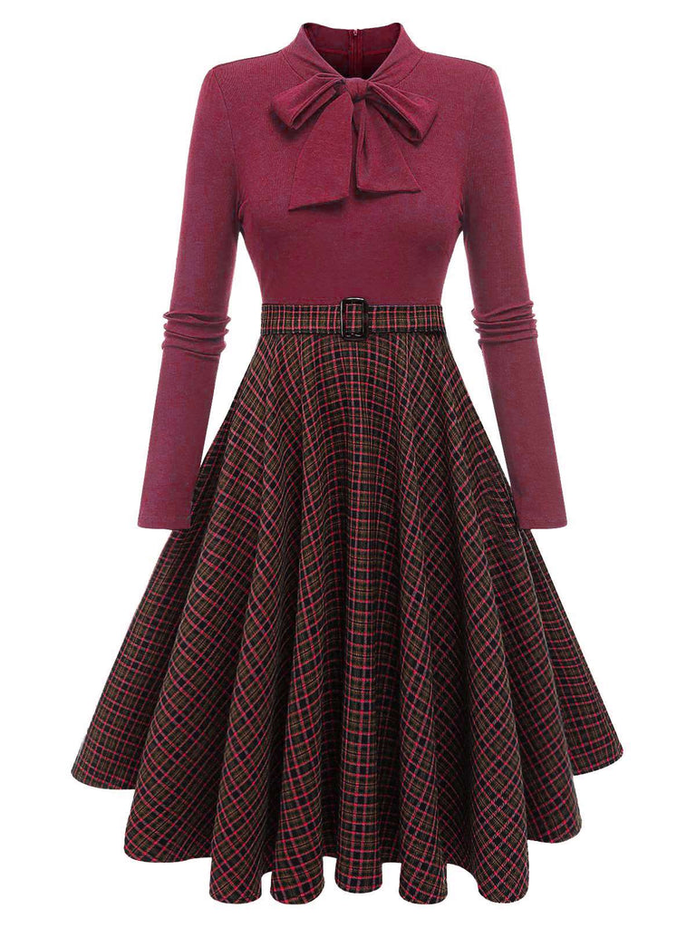 Robe en tricot à carreaux vert foncé des années 1950 Cocktail Chic