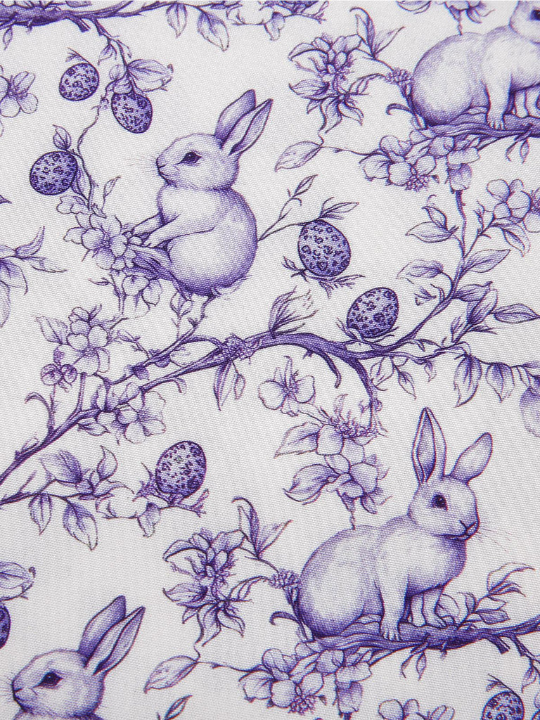 Robe violette col V et boutons motif lapin et fleurs années 40