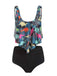 Ensemble Tankini Gris Foncé 1970s Retro Dinosaure