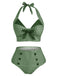 Maillot de Bain à Col Licou Verte à Carreaux des années 1950