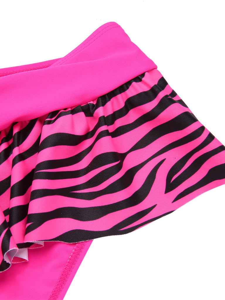 Ensemble bikini imprimé zèbre à bretelles rose années 1950