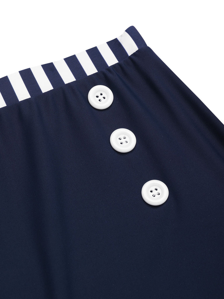 Maillot de bain patchwork bleu style marine années 1940