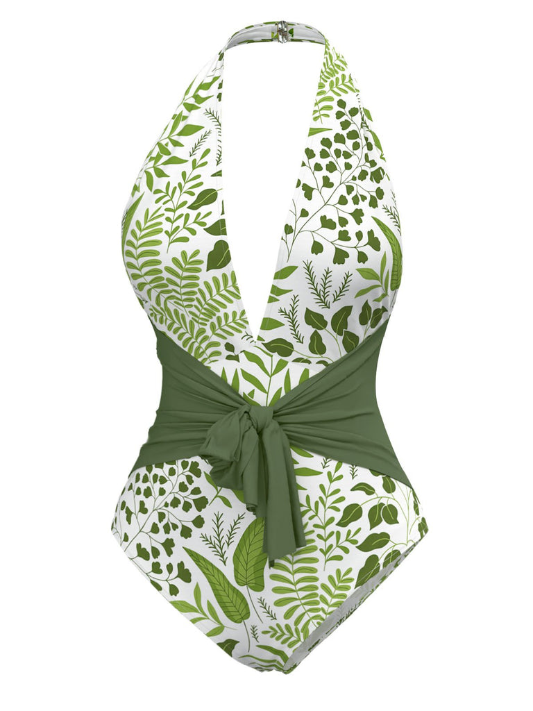 Maillot de Bain une pièce végétaux vert années 1960