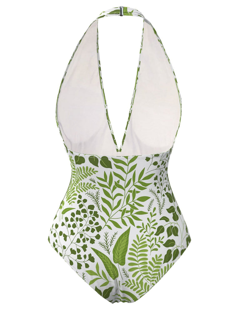 Maillot de Bain une pièce végétaux vert années 1960