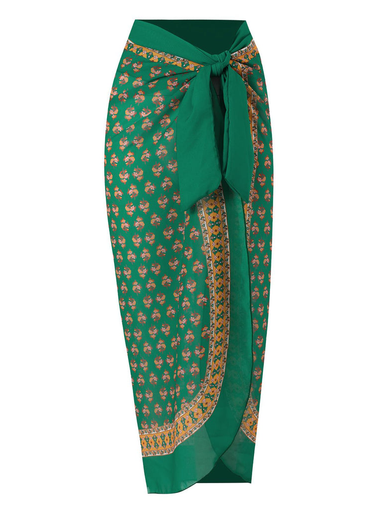 Maillot de bain et cache-maillot vert à motif indien des années 1940
