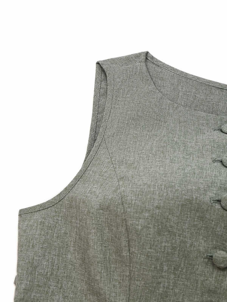 2PCS Gilet et pantalon large style bureau uni des années 1940