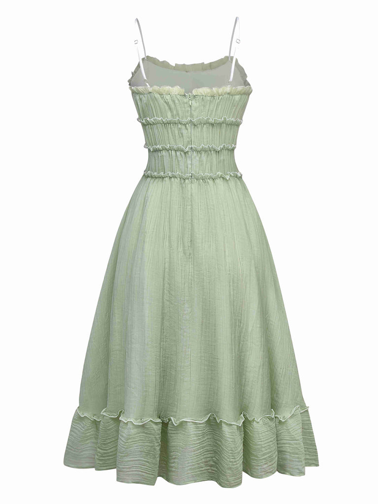 Robe verte à bretelles spaghetti et nœud papillon années 1940